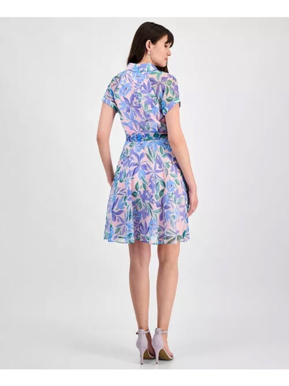 Tahari ASL Shadow-Striped Floral Print Belted Dress Size 8 - Picture 2 of 15